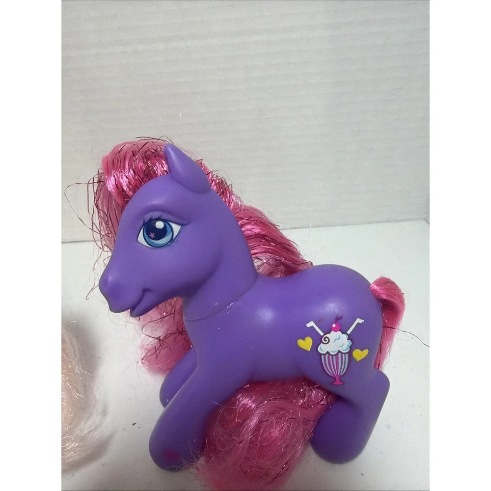 My Little Pony G3 Figure Lot ©2004 Hasbro Pink & Purple Ponies Tinsel Hair‎